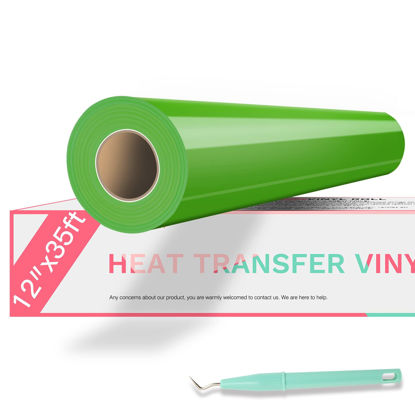 Picture of HTVRONT HTV Vinyl Rolls Heat Transfer Vinyl - 12" x 35ft Apple Green HTV Vinyl for Shirts, Iron on Vinyl for Cricut & Cameo - Easy to Cut & Weed for Heat Vinyl Design (Apple Green)