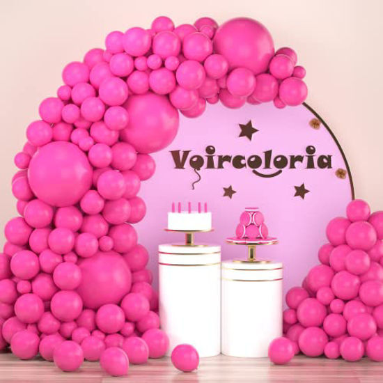 Picture of Voircoloria 130pcs Hot Pink Balloons Different Sizes 18" 12" 10" 5" Dark Pink Balloons for Birthday Graduation Baby Shower Wedding Anniversary Princess Theme Party Valentine's Day Decorations