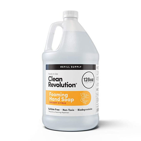 Picture of Clean Revolution Foaming Hand Soap Refill Supply Container. Ready to Use Formula. Dreamy Citrus Fragrance, 128 Fl. Oz