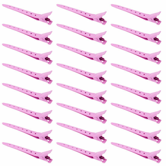 Picture of 24 Packs Duck Bill Clips, Bantoye 2.75 Inches Rustproof Metal Alligator Curl Clips with Holes for Hair Styling, Hair Coloring, Pink