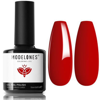 Picture of modelones Gel Nail Polish, 1Pcs 15ml Red Color Gel Polish Soak Off LED Nail Polish Gel Nail Lamp Needed Nail Art Design Decoration Manicure Salon DIY at Home Holiday Gift