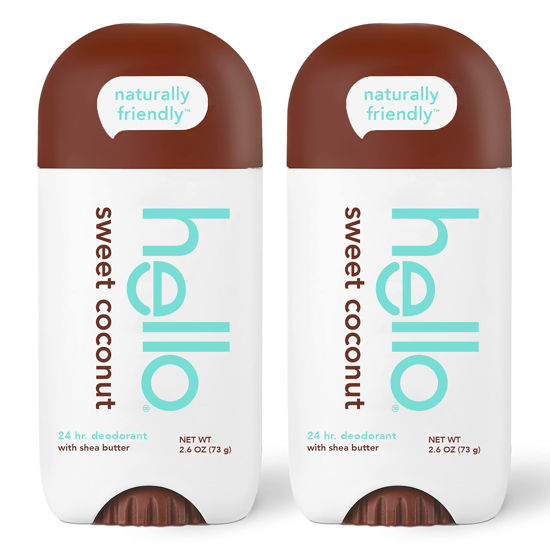 Picture of hello Sweet Coconut Deodorant With Shea Butter for Women + Men, Aluminum Free, Baking Soda Free, Parabens Free, 24 Hour Odor Protection, 2.6 Ounce, 2 Pack