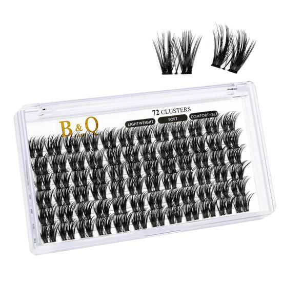 Picture of Lash Clusters D Curl 12mm DIY Eyelash Extensions 72 Clusters Lashes B&Q LASH Individual Lashes Eyelash Clusters Extensions Wispy Lashes Cluster DIY at Home (B50,D-12mm)