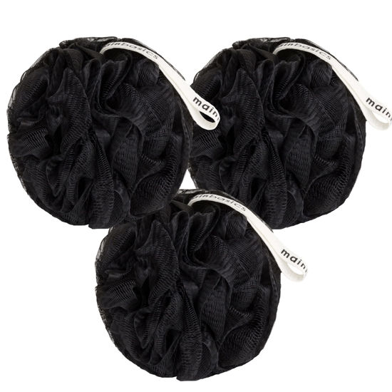 Picture of MainBasics Bath Shower Loofah Sponge Pouf Body Wash Scrubber (Set of 3) (Triple Black)