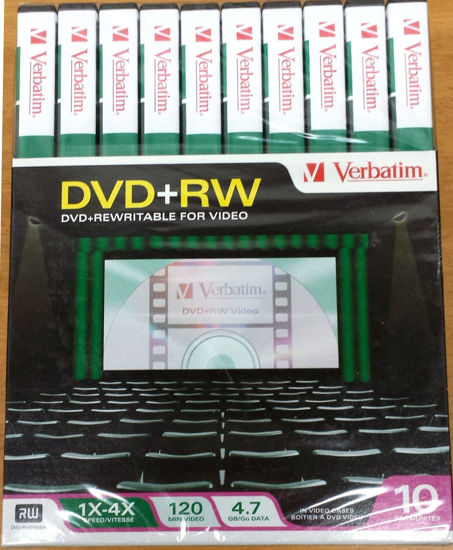 Picture of Verbatim 94825 4.7GB 120 Minutes 1x- 4x ReWritable Disc DVD+RW, 10 Disc Pack in Tall/DVD Case