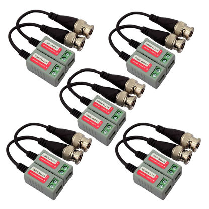Picture of 5 Pack (10 Pcs) Mini CCTV BNC Video Balun Transceiver With Pigtail, Video Passive Balun for HD-TVI/CVI/AHD/Analog/960H Camera