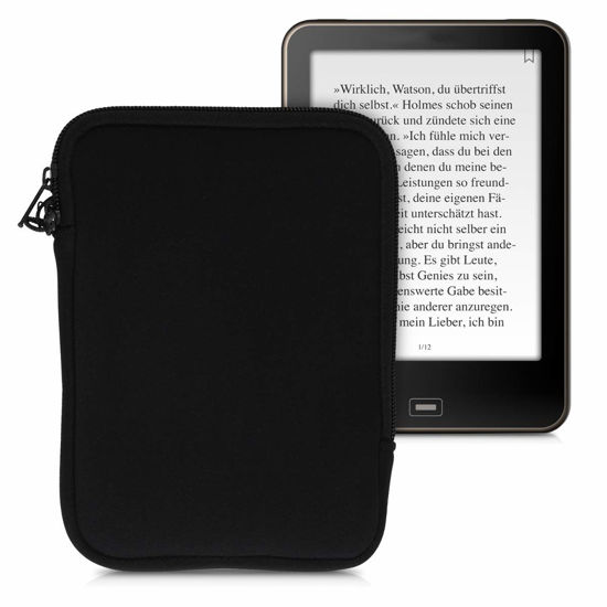 Picture of kwmobile Neoprene e-Reader Pouch Size 6" eReader - Universal eBook Sleeve Case with Zipper, Wrist Strap - Black