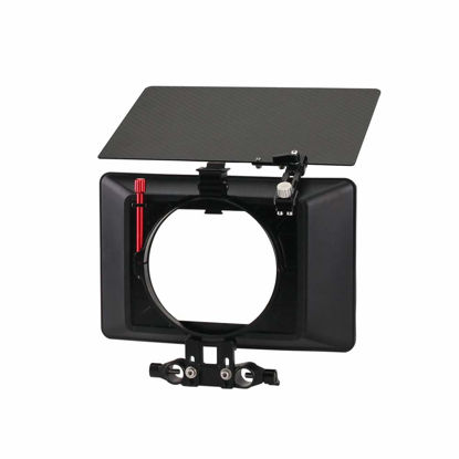 Picture of Proaim Lightweight Clip-On Camera Matte Box for 80mm - 114mm Lenses. 4x4” & 4x5.65” Filter Holder, 15mm Rod Adapter & Tool-less. Carbon Fibre Top Flag, Complete Protection from Unwanted Lights (MB-10)