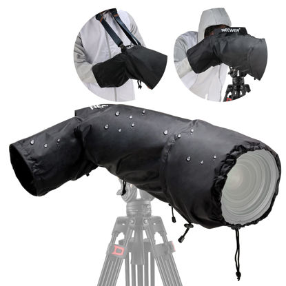 Picture of NEEWER Camera Rain Cover, Large Size Durable Nylon Raincoat Compatible with Canon Nikon Sony and Large Cameras and Lenses with ⌀300/400/500/600/800mm, with Sleeves/Drawstrings/Viewing Window, PB004