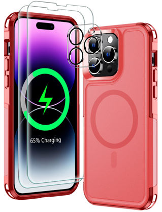 Picture of MOZOTER Magnetic for iPhone 14 Pro Max Phone Case [Compatible with Magsafe][Military Grade Drop Protection][2 Glass Screen Protector+Camera Lens Protector] Non-Slip Case,Red