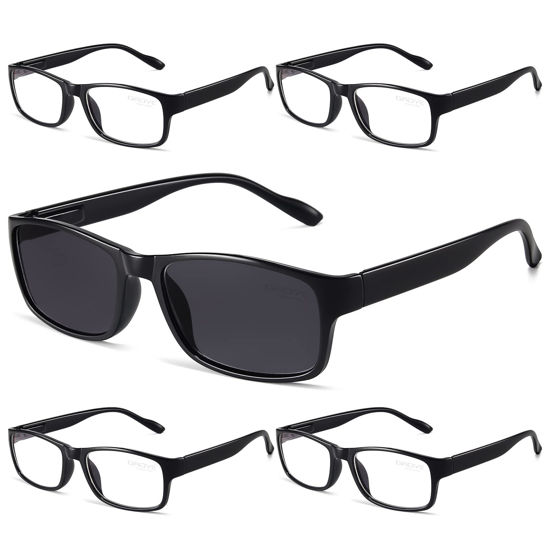 Picture of Gaoye 5-Pack Reading Glasses Blue Light Blocking, Readers Sunglasses for Women Men Anti Glare Filter Eyeglasses (5-Pack Light Black/1 Sun, 0.5)