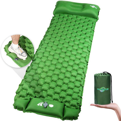 Picture of WANNTS Sleeping Pad Ultralight Inflatable Sleeping Pad for Camping, 75''X25'', Built-in Pump, Ultimate for Camping, Hiking - Airpad, Carry Bag, Repair Kit - Compact & Lightweight Air Mattress(Green)