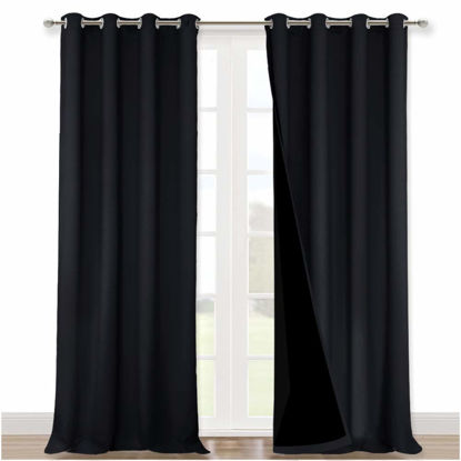 Picture of NICETOWN Extra Long Truly Blackout Drapes for Hall and Villa, 100% Blackout Window Curtain Panels with Black Lined for Night Shift Worker, 52-inch Width Each Panel, 108-inch Length, Black, 2 Pieces