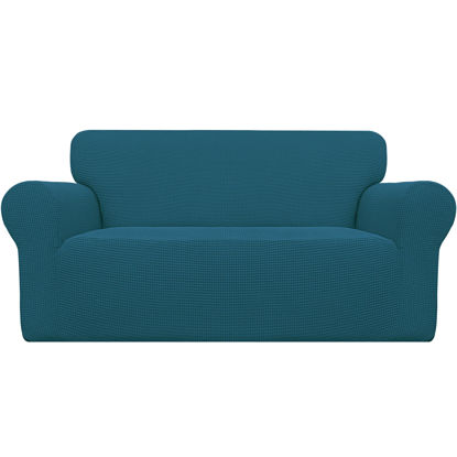 Picture of Easy-Going Stretch Loveseat Slipcover 1-Piece Sofa Cover Furniture Protector Couch Soft with Elastic Bottom for Kids Polyester Spandex Jacquard Fabric Small Checks (Loveseat, Deep Teal)