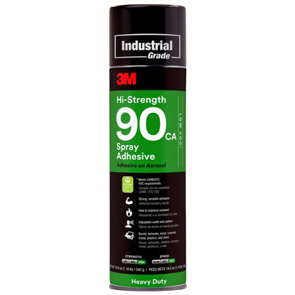 Picture of 3M TALC 051111979570 Hi-Strength 90 CA Spray Adhesive, Low VOC, Permanent, Bonds Laminate, Wood, Concrete, Metal, Plastic, Clear Glue, Net Wt 19 oz