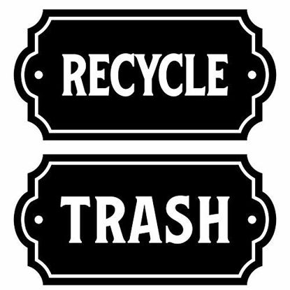 Picture of Recycle and Trash Logo Symbol - Elegant Golden Look for Trash Cans, Containers, and Walls - Laminated Vinyl Decal (XSmall, Transparent/Black 1)