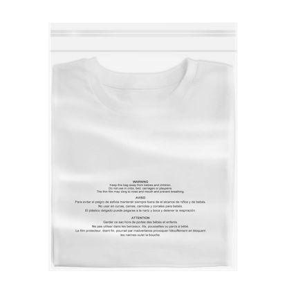 Picture of 100 Count - 12" x 18", Self Seal 1.6 Mil Clear Plastic Poly Bags with Suffocation Warning for Clothing, T-Shirts, Pants-Resealable Adhesive,Not Strong