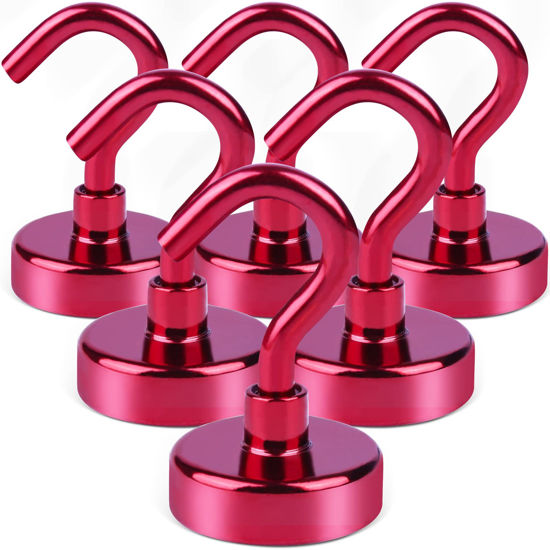 Picture of DIYMAG Magnetic Hooks, 25Lbs Strong Heavy Duty Cruise Magnet S-Hooks for Classroom, Fridge, Hanging, Cabins, Grill, Kitchen, Garage, Workplace and Office etc, (6 Pack-Red)