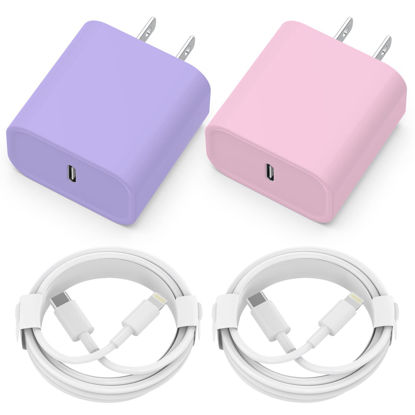 Picture of iPhone Charger [Apple MFi Certified] 2 Pack 20W PD USB C Wall Fast Charger Adapter with 2 Pack 6FT Type C to Lightning Cable Compatible with iPhone 14 13 12 11 Pro Max XR XS X,iPad（Pink+Purple）