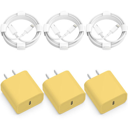 Picture of 3-Pack iPhone 14 13 12 11 Fast Charger,【Apple MFi Certified】 20W PD USB C Wall Charger 6FT Cable Fasting Charging Adapter Compatible with iPhone 14Pro/13 Pro/12/12 Pro Max/11 Pro Max/XS Max/XS-Yellow