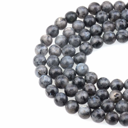 Picture of LPBeads 100PCS 8mm Natural Black Larvikite Beads Gemstone Round Loose Beads for Jewelry Making with Crystal Stretch Cord