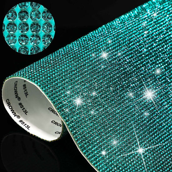 Picture of 12000 Pieces Bling Bling Rhinestone Sheet Rhinestones Sticker DIY Car Decoration Sticker Self Adhesive Glitter Rhinestones Crystal Gem Stickers for Car Decoration, 9.4 x 7.9 Inch (LightSea Green)