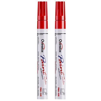 Picture of Permanent Paint Pens Red Markers - 2 Pack Single color Oil Based Paint Markers, Medium Tip, Quick Drying and Waterproof Marker Pen for Metal, Rock Painting, Wood, Fabric, Plastic, Canvas, Mugs