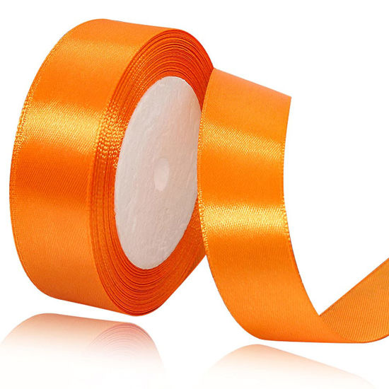 Picture of Solid Color Orange Satin Ribbon, 1 Inches x 25 Yards Fabric Satin Ribbon for Gift Wrapping, Crafts, Hair Bows Making, Wreath, Wedding Party Decoration and Other Sewing Projects