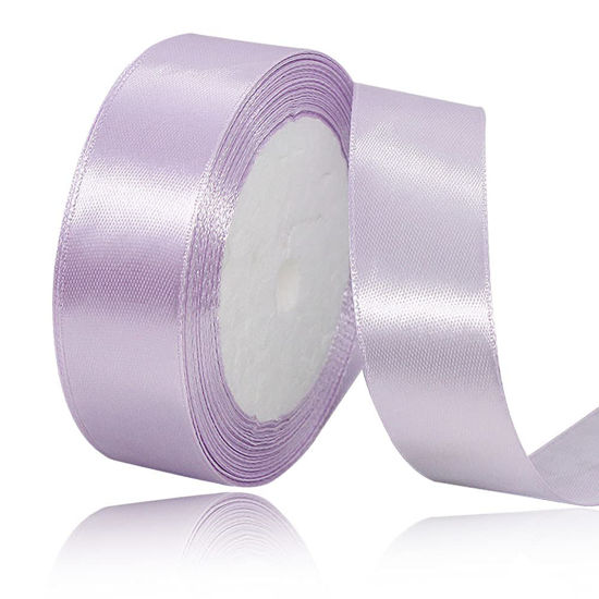 Picture of Solid Color Violet Satin Ribbon, 3/4 Inches x 25 Yards Fabric Satin Ribbon for Gift Wrapping, Crafts, Hair Bows Making, Wreath, Wedding Party Decoration and Other Sewing Projects