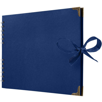 Picture of Bstorify Square Scrapbook Photo Albums 50 Pages (11 x 8.5 Inch) Blue Thick Paper, Hardcover, Ribbon Closure - Ideal for Your Scrapbooking Albums, Art & Craft Projects (Blue, 11 x 8.5 Inch)