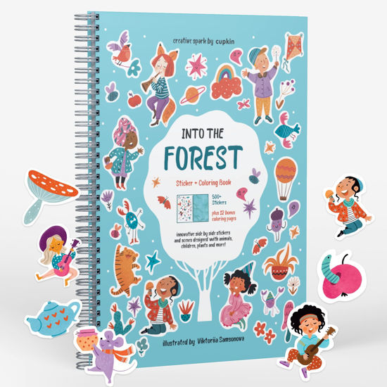 Picture of Into The Forest Nature Stickers & Activity Book by Cupkin: Innovative Side by Side Sticker Books Lays Flat - Spiral Binding - 500+ Stickers and 12 Scenes for Kids 4-8