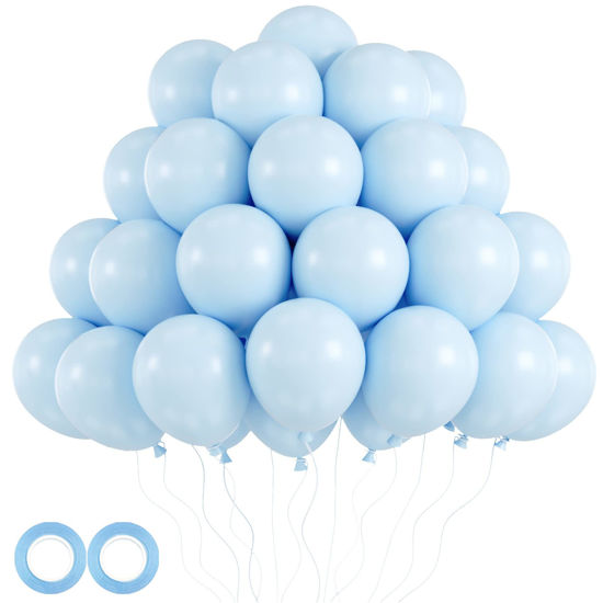 Picture of Voircoloria 105pcs Baby Blue Balloons 12inch Light Blue Balloons for Boys Girls Birthday Baby Shower Gender Reveal Wedding Children's Day Decorations