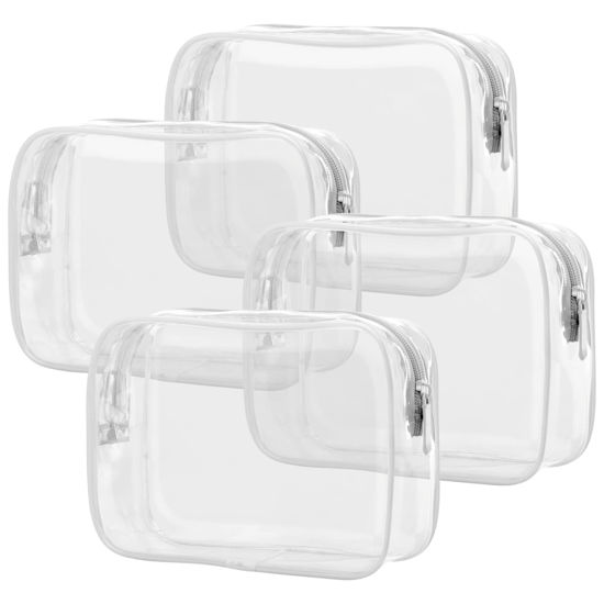 Picture of PACKISM Clear Makeup Bags, 4 Pack Quart Size Travel Bag TSA Approved Clear Travel Bags for Toiletries, Clear Cosmetic Bags Carry on Clear Toilety Bag TSA Approved Toiletry Bags, White