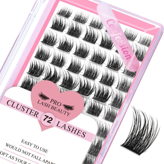 Picture of Cluster Lashes, 72 Pcs Individual Lashes, Lash Clusters DIY Eyelash Extension, Super Thin Band Reusable Soft & Comfortable (Confession-C-8-16mix)