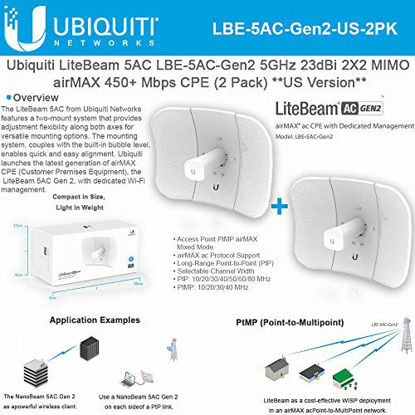 Picture of Ubiquiti LiteBeam Gen 2 LBE-5AC-Gen2-US 2X2 MIMO airMAX 5GHz 23dBi 450Mbps-2PACK