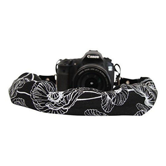 Picture of Capturing Couture Scarf Camera Strap with Hidden Pocket, Poppy Black - Zipper Pocket Holds Your Phone, Keys, Cash and Spare Memory Card, Pocket Size: 6.5" Opening x 4" Deep, Stretch Material