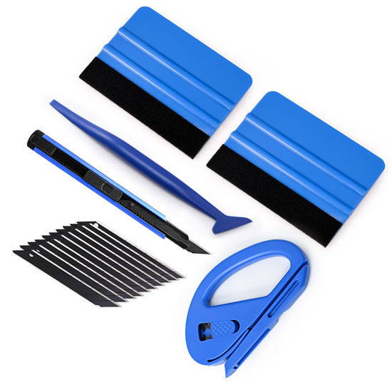 Picture of Gomake Vehicle Vinyl Wrap Window Tint Film Tool Kit Include 4 Inch Felt Squeegee, Retractable 9mm Utility Knife and Blades, Zippy Vinyl Cutter and Mini Go Corner Squeegee for Car Wrapping