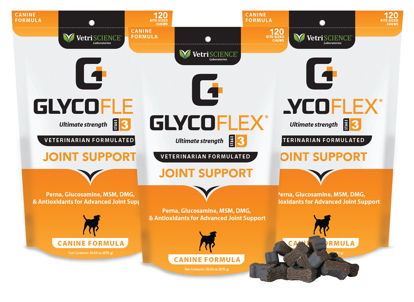 Picture of VETRISCIENCE Glycoflex 3 Clinically Proven Hip and Joint Supplement with Glucosamine for Dogs, 360 Chews - Vet Recommended Mobility Support Supplement with DMG, MSM, and Perna