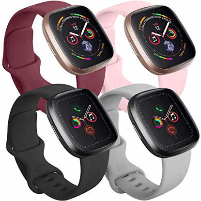 Picture of Tobfit 4 Pack Compatible with Apple Watch Band 38mm 42mm 40mm 44mm, Soft Silicone Replacement Band Compatible with iWatch Series 5 4 3 2 1 (Black/Gray/Wine Red/Pink, 38mm/40mm M/L)