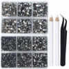 Picture of LPBeads 6400 Pieces Hotfix Rhinestones Transparent Black Flat Back 5 Mixed Sizes Crystal Round Glass Gems with Tweezers and Picking Rhinestones Pen