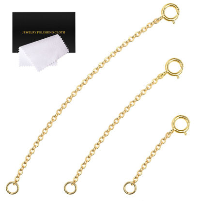 Picture of Gold Necklace Extenders 14k Gold Plated Extender Chain 925 Sterling Silver Extension Bracelet Extender Gold Chain Extenders for Necklaces 3 Pcs (1 2 3 Inch)(Gold)