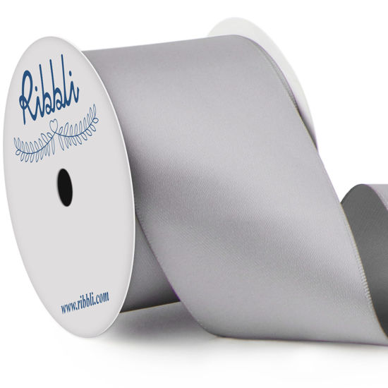 Picture of Ribbli Silver Double Faced Satin Ribbon, 2” x Continuous 10 Yards,Use for Bows Bouquet,Gift Wrapping,Floral Arrangement,Wedding Decoration