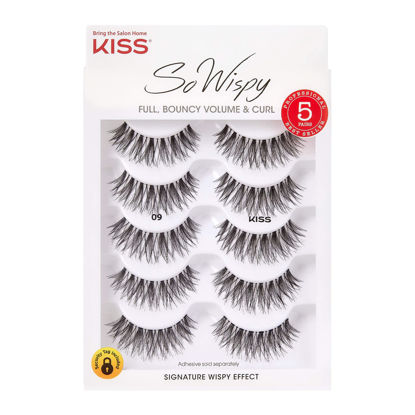 Picture of KISS So Wispy Fake Eyelashes Multipack #09, Easy-To-Apply Lightweight False Eyelashes, 100% Cruelty-Free Natural Human Hair, Reusable and Contact Lens Friendly, 5 Pairs