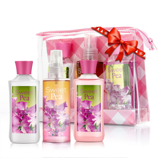 Picture of Vital Luxury Bath & Body Care Travel Set - Home Spa Set with Body Lotion, Shower Gel and Fragrance Mist (Sweet Pea)