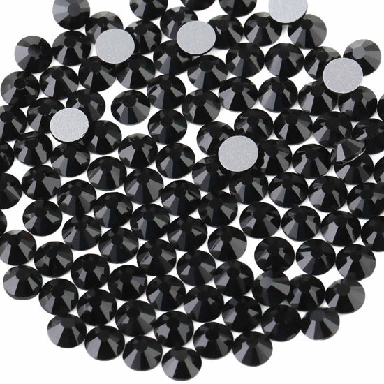 Picture of Beadsland 144 Pieces Flat Back Crystal Rhinestones Round Gems for Nail Art and Craft Glue Fix,Black,SS40,8.4-8.7mm