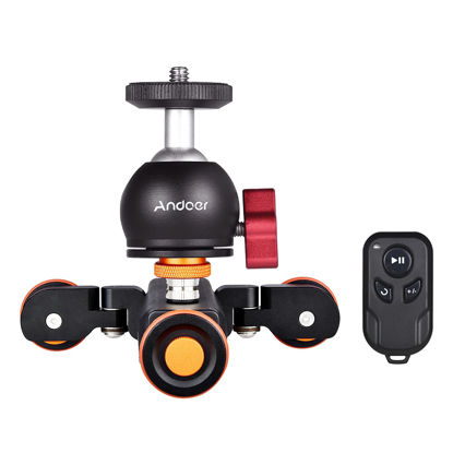 Picture of Andoer 3-Wheels Wireless Remote Control Motorized Camera Video Auto Dolly 3 Speed Adjustable with Mini Flexible Ballhead Mount Adapter Compatible with Canon Nikon Sony DSLR Camera Smartphone