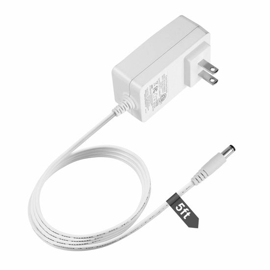 Picture of Dericam DC 12V 2A Power Supply Adapter, Wall Charger, 5ft/1.5m Power Cord, Fits DVR/NVR/IP/CCTV Camera, 5.5x2.1mm Size Connector, Input AC 100-240V, Output DC 12V 2A, US Plug, White