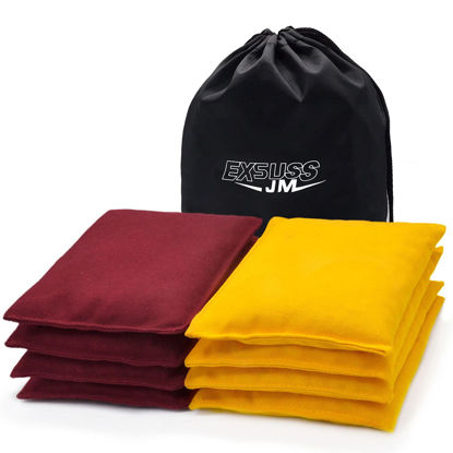 Picture of JMEXSUSS Weather Resistant Standard Corn Hole Bags, Set of 8 Regulation Professional Cornhole Bags for Tossing Game,Corn Hole Beans Bags with Tote Bag(Burgundy/Yellow)