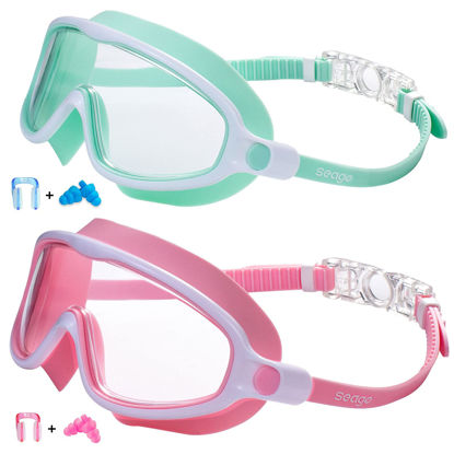 Picture of Seago Swim Goggles 2 Pack Anti-Fog Anti-UV Wide View Swimming Goggles for Kids 3-15