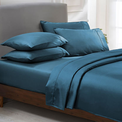 Picture of California Design Den Full Size Blue Sheet Set - 6 Piece Set, Ultra Soft 100% Cotton Sheets, 400 Thread Count Luxury Sateen Weave, Deep Pocket Bedsheets, Includes 4 Pillowcases (Full, Peacock Blue)